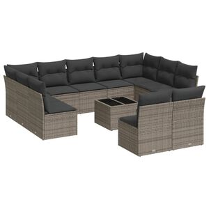 vidaXL 12-osaline aiadiivani komplekt patjadega, hall, pol&uuml;rotang