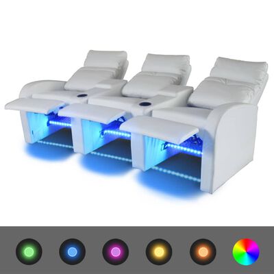 vidaXLi LED-tuledega diivan 3 istekohaga kunstnahast, valge