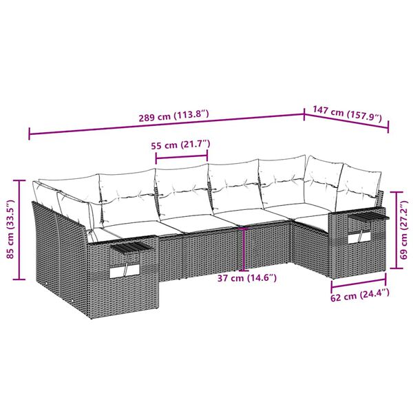 vidaXL 7-osaline aiam&ouml;&ouml;blikomplekt patjadega, pruun, pol&uuml;rotang