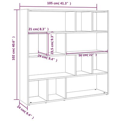 vidaXL raamaturiiul/ruumijagaja, kõrgläikega valge, 105 x 24 x 102 cm