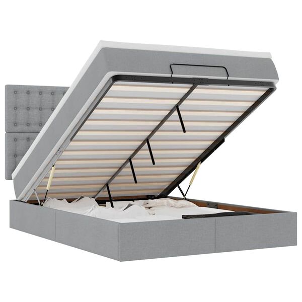 vidaXL Ottomani voodiraam madratsiga, helehall, 140x200 cm, kangas