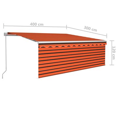 vidaXL käsitsi sissetõmmatav varikatus rulooga, 4x3m, oranž/pruun