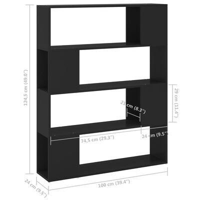 vidaXL raamaturiiul/ruumijagaja, must, 100 x 24 x 124 cm