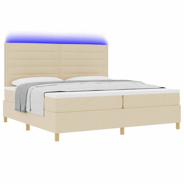 vidaXL LED Box Spring Voodi madratsiga peaga cream 200 x 200 cm kangas