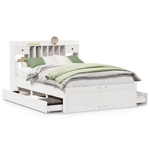 vidaXL riiuliga voodiraam ilma madratsita, valge, 160x200cm, m&auml;nnipuit