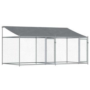 vidaXL koeraaedik, katuse ja uksega, hall, 4x2x2 m, tsingitud teras