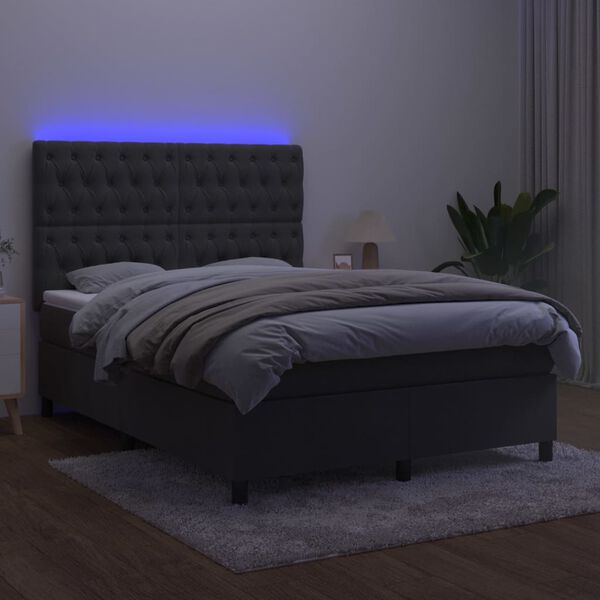 vidaXL kontinentaalvoodi madrats ja LED, tumehall, 140x190 cm, samet