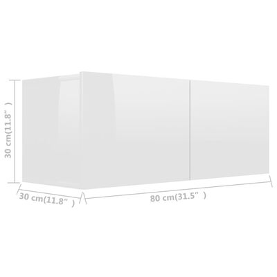 vidaXL telerikapp, kõrgläikega valge, 80 x 30 x 30 cm, puitlaastplaat