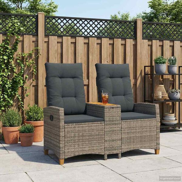 vidaXL Reguleeritav pink koos lauaga Hall ja tumehall pol&uuml;rotang