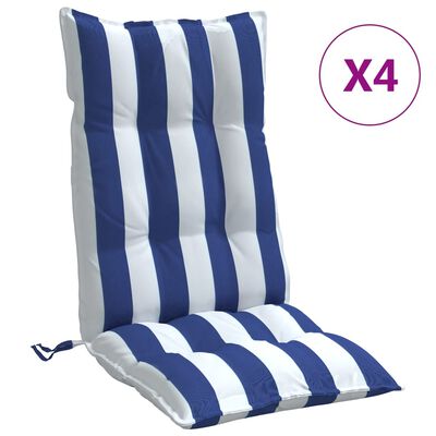 vidaXL kõrge seljatoega toolipadjad 4 tk, sinise/valge triibuline