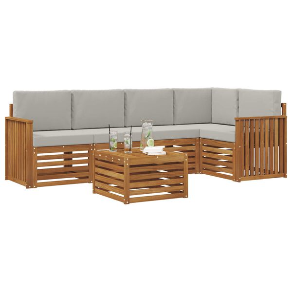 vidaXL Diivanikomplektid 6 pcs Looduslik ja Hele Hall Tugev akatsiapuu