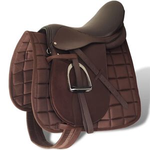 5-osaline hobusesadula komplekt 16" ehtne nahk 14 cm pruun