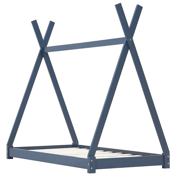 vidaXL laste voodiraam, hall, tugevast männipuidust, 90 x 200 cm