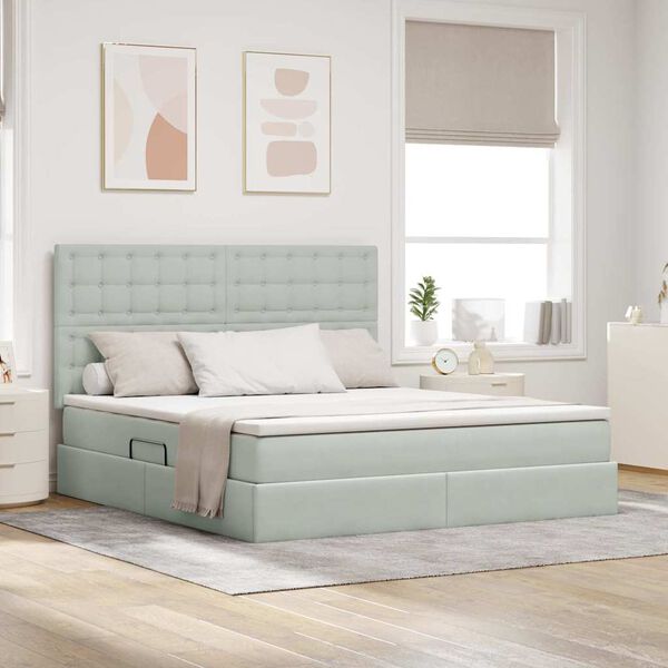 vidaXL LED-valgusega hoiuvoodi madratsiga Helehall 180 x 200 cm Samet