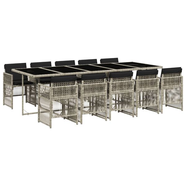 vidaXL 11-osaline aia s&ouml;&ouml;gim&ouml;&ouml;bli komplekt patjadega, hall, pol&uuml;rotang