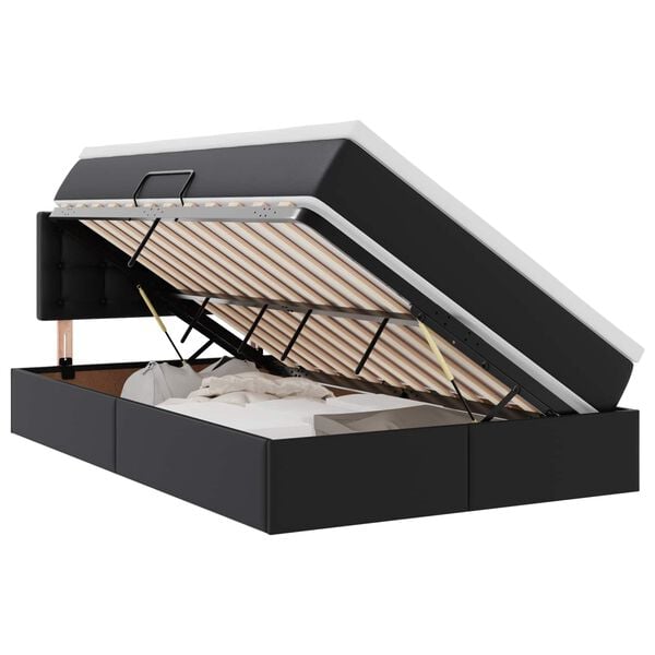 vidaXL LED-valgusega hoiuvoodi madratsiga Must 120 x 190 cm Kunstnahk