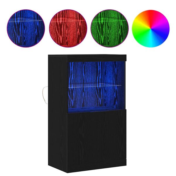 vidaXL LED Kummuti LED -ribatuledega Must 60 x 37 x 100 cm Tehispuit