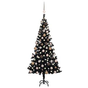 vidaXL valgustusega kunstkuusk kuulidega, must, 150 cm, PVC