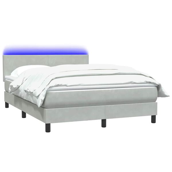 vidaXL kontinentaalvoodi madrats ja LED, helehall, 140x210 cm, samet