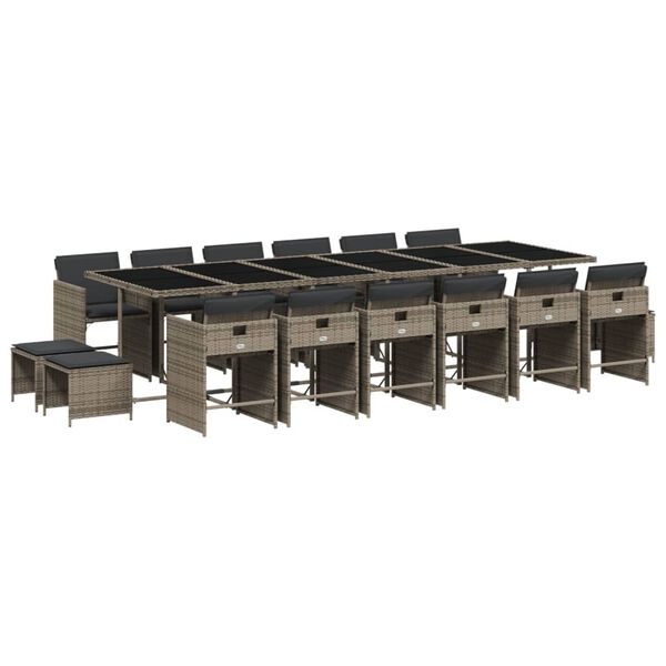 vidaXL 17-osaline aia s&ouml;&ouml;gim&ouml;&ouml;bli komplekt patjadega, hall, pol&uuml;rotang