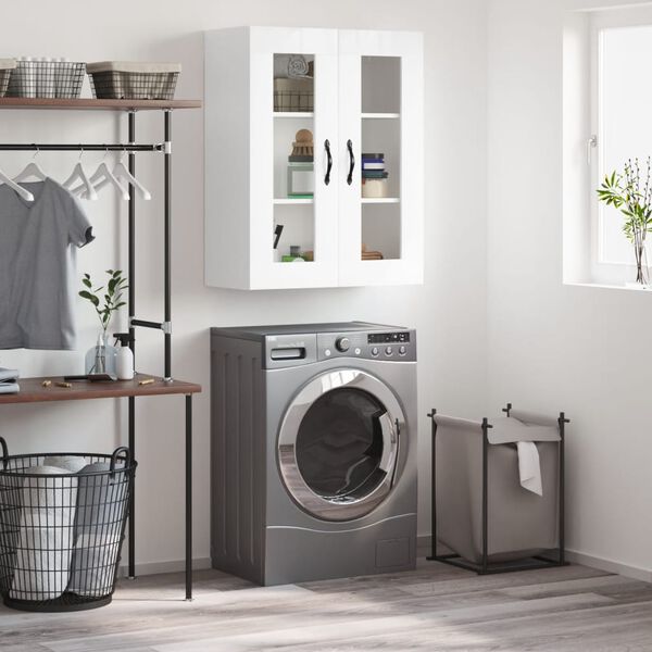 vidaXL seinakapp, k&otilde;rgl&auml;ikega valge, 69,5 x 34 x 90 cm, tehispuit