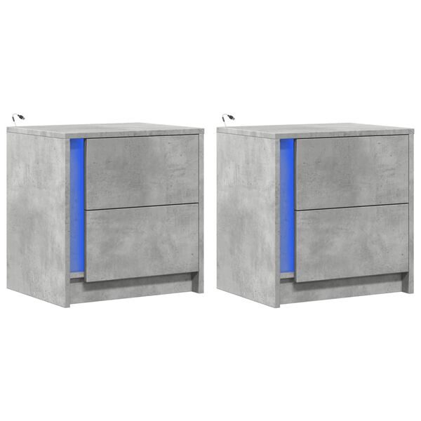 vidaXL öökapid LED-valgustusega 2 tk, betoonhall, tehispuit