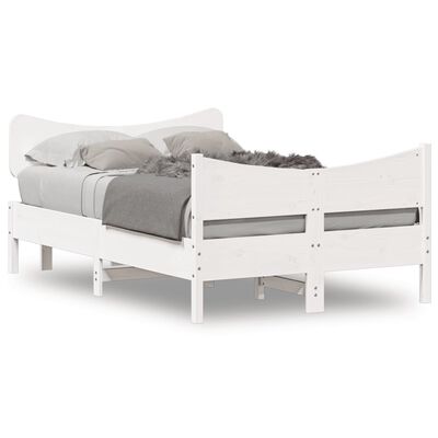 vidaXL voodiraam voodipeatsiga, valge, 120 x 200 cm, männipuit