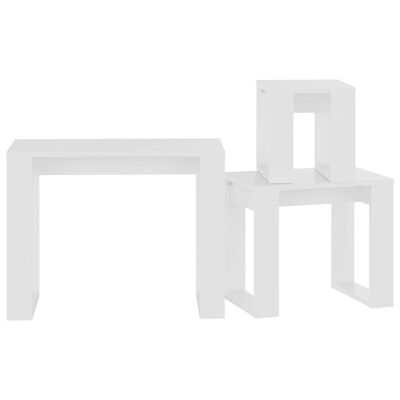 vidaXL üksteise alla mahtuvad lauad, 3 tk, valge, tehispuit