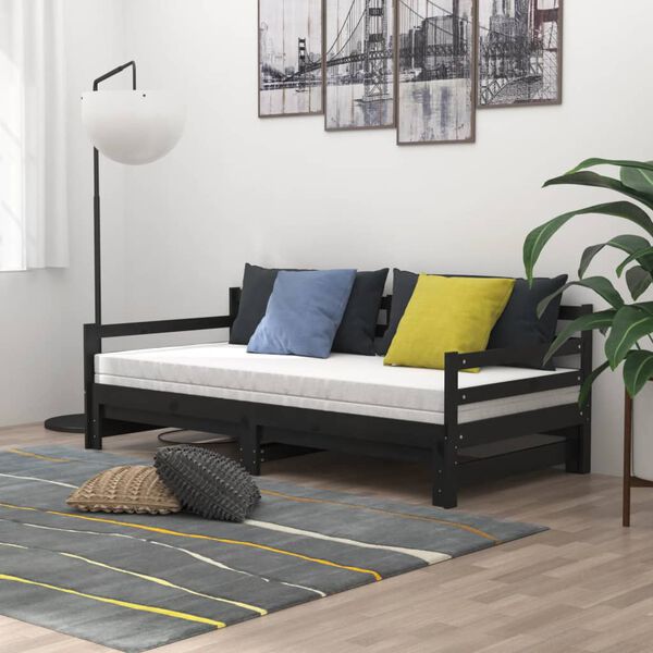 vidaXL v&auml;ljat&otilde;mmatav p&auml;evavoodi, 2x(90x200) cm, must, t&auml;ism&auml;nnipuit