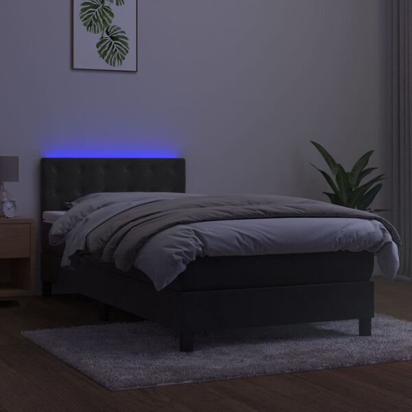 vidaXL kontinentaalvoodi madrats ja LED, tumehall, 80x200 cm, samet