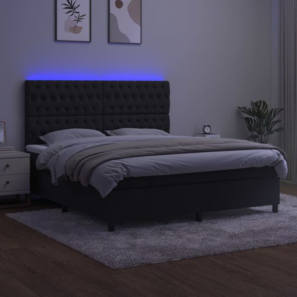 vidaXL kontinentaalvoodi madrats ja LED, must, 180x200 cm, samet