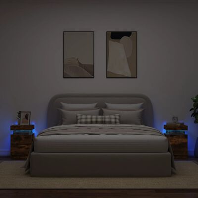 vidaXL öökapid LED-tuledega 2 tk, suitsutatud tamm, 35 x 39 x 55 cm
