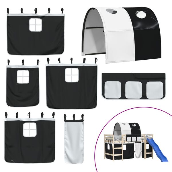 vidaXL kardinad ja tunnel kõrgele voodile, valge ja must, polüester