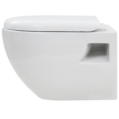 vidaXL seinale kinnitatav valge keraamiline tualettpott