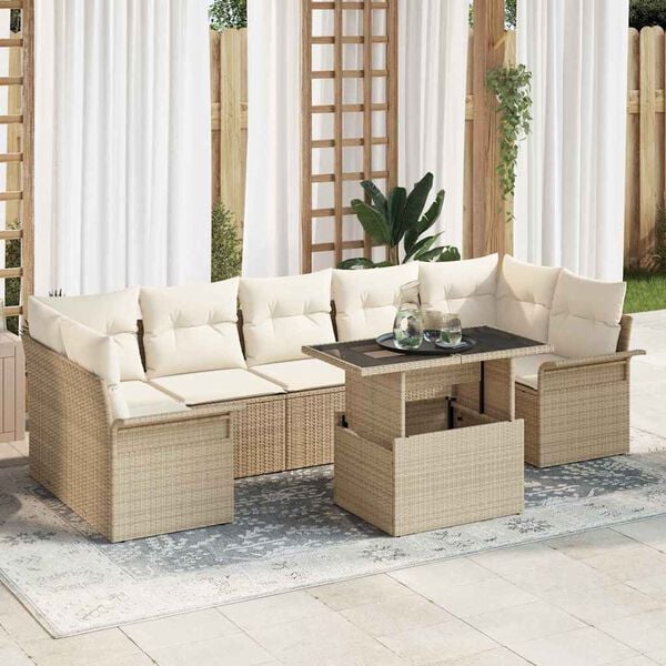 vidaXL Aia Diivanikomplekt padjaga 8 pcs Beež Pol&uuml; Rattan
