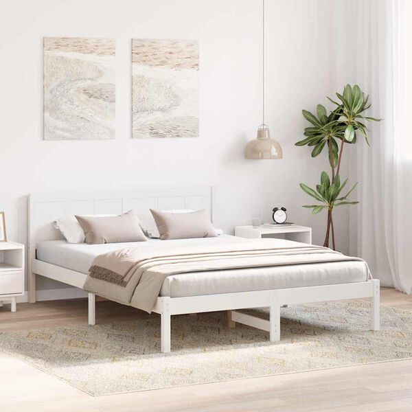 vidaXL Voodi raam Valge 150 x 200 cm Männipuit