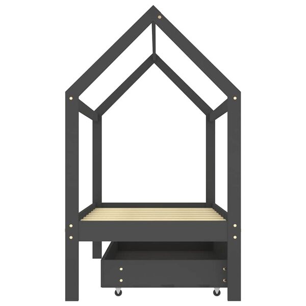 vidaXL lastevoodi raam sahtliga, tumehall männipuit, 80x140 cm