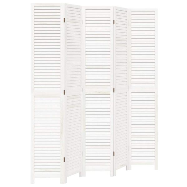 vidaXL 5 paneeliga ruumijagaja, valge, Paulownia puit