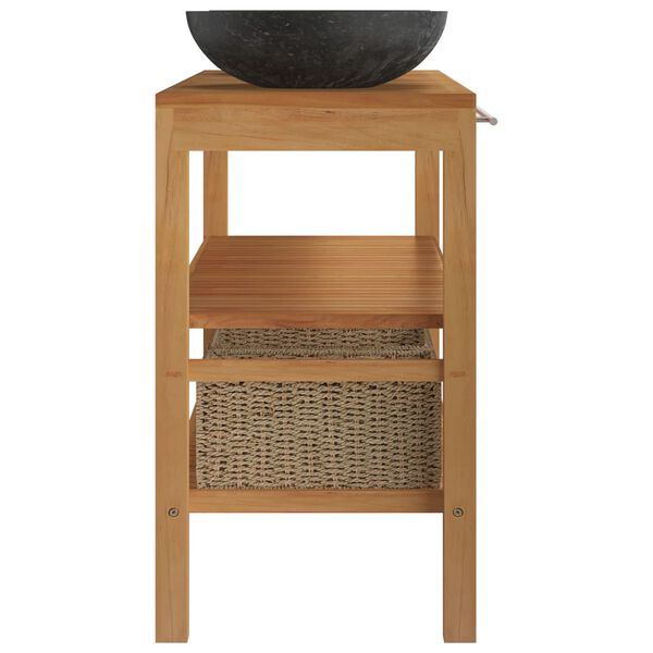 vidaXL vannitoakapp, tiikpuu, valamutega, marmor, must