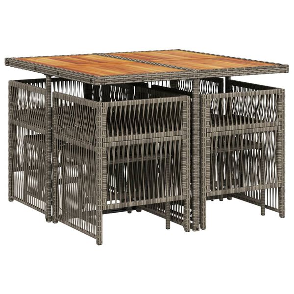 vidaXL 9-osaline aiam&ouml;&ouml;bli komplekt patjadega, hall, pol&uuml;rotang