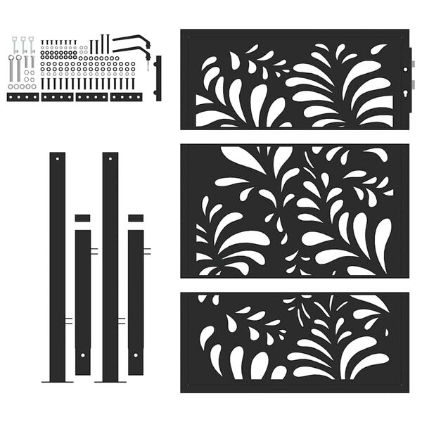 vidaXL aiavärav, must, 100 x 125 cm, terasest, lainelise mustriga