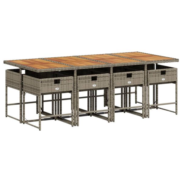 vidaXL 9-osaline aiam&ouml;&ouml;bli komplekt patjadega, hall, pol&uuml;rotang