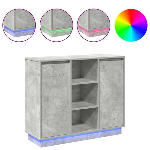 vidaXL LED Kummuti riiuliga Betoonhall 90 x 32 x 75 cm Tehispuit