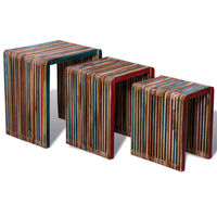 vidaXL üksteise alla mahtuvad lauad, 3 tk, värviline taastatud tiikpuu