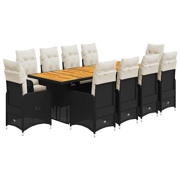 vidaXL 11-osaline aia bistrookomplekt patjadega, must, pol&uuml;rotang