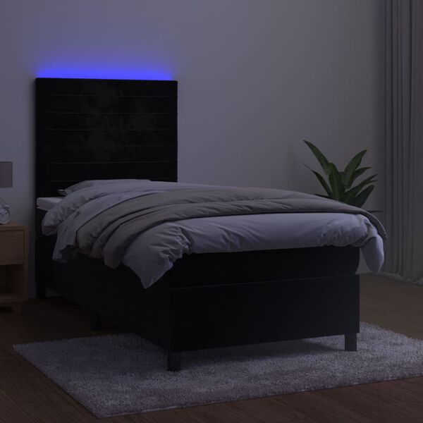 vidaXL kontinentaalvoodi madrats ja LED, must, 100x200 cm, samet