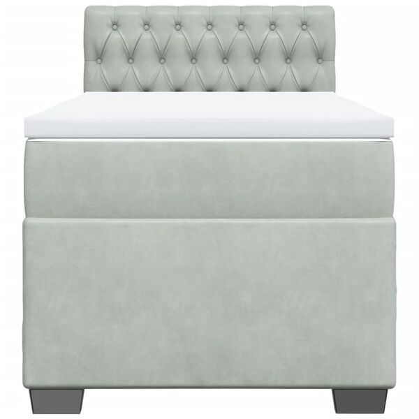 vidaXL kontinentaalvoodi madratsiga, helehall, 90x190 cm, samet