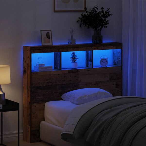 vidaXL Peats LED -ribatuledega Vana puit 120 x 17 x 102 cm Tehispuit