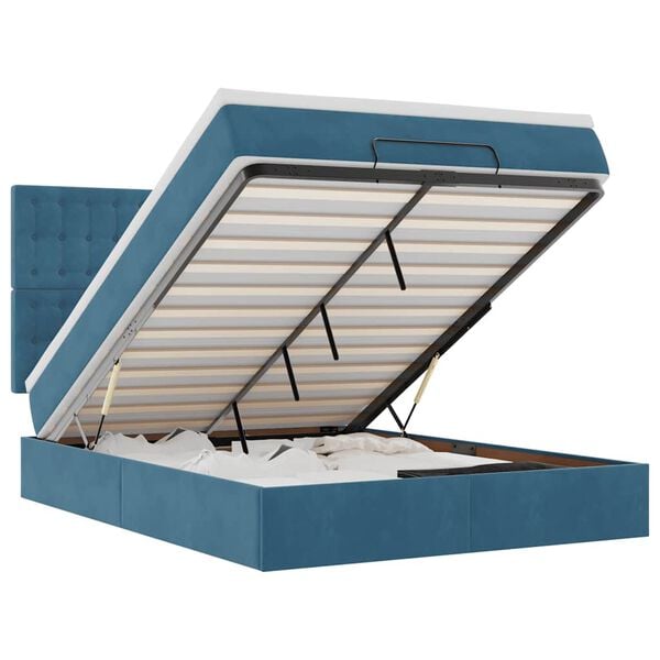 vidaXL ottomani voodi madratsitega&LED, tumesinine, 140x190cm, samet