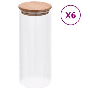 vidaXL klaasist s&auml;ilituspurgid, bambusest kaanega, 6 tk, 1000 ml